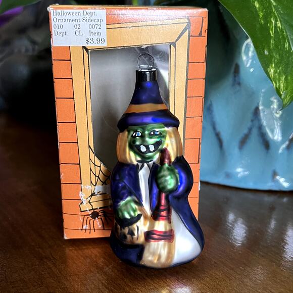 Hand Crafted Glass Halloween Ornament Witch 2001 Target 3 1/2" Tall - Picture 1 of 5